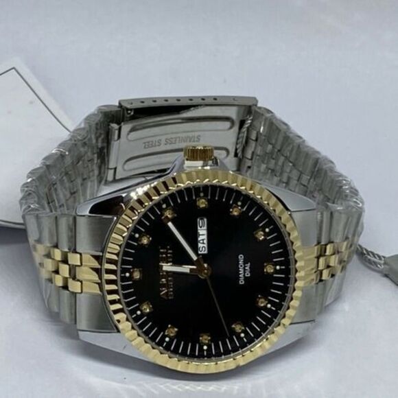 August Steiner AS8201 Men Two-Tone Stainless Steel Analog Black Dial Watch BL681 - Picture 7 of 12